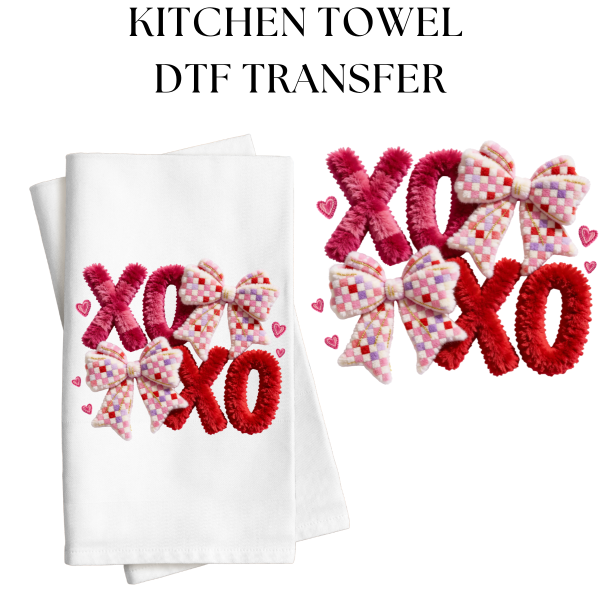 XOXO Faux Chenille Kitchen Towel DTF Transfer