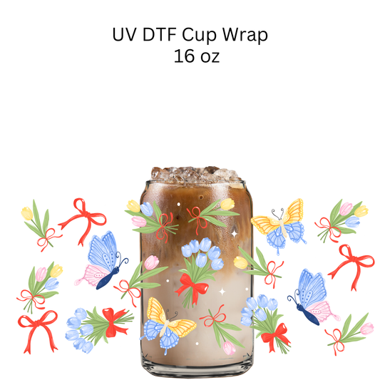 Tulip Bouquets and Butterflies UV DTF Cup Wrap