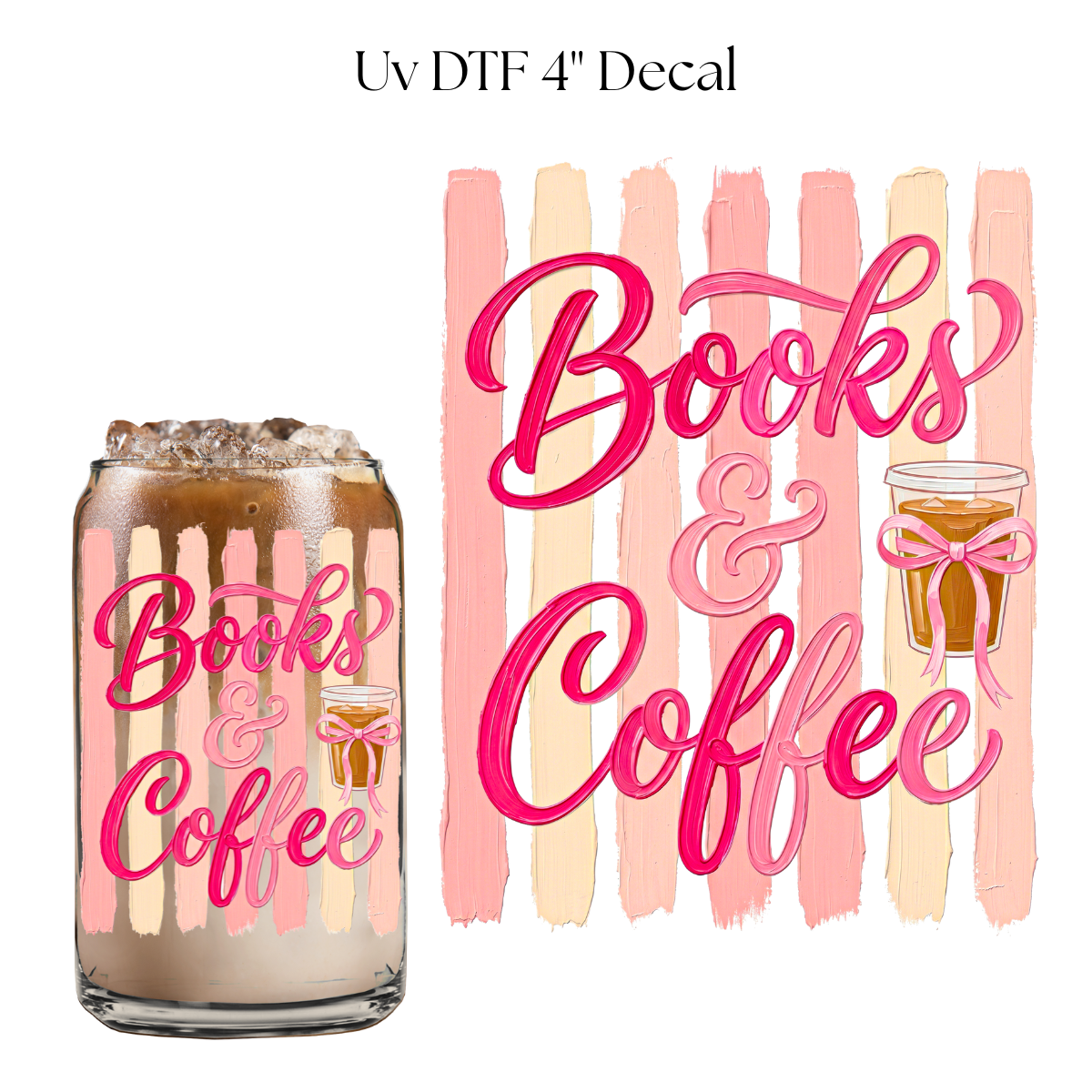 Stripes Books and Coffee 4” UV DTF Cup Decal