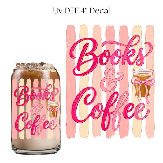 Stripes Books and Coffee 4” UV DTF Cup Decal
