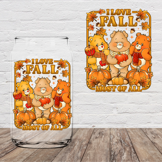 I Love Fall Bear 4" UV DTF