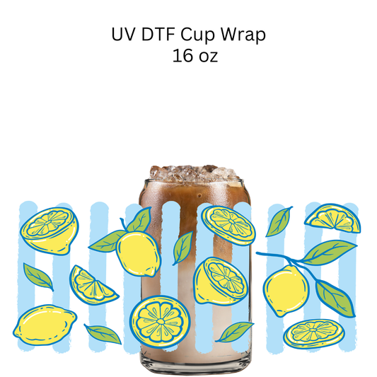 Lemons Blue Stripes UV DTF Cup Wrap