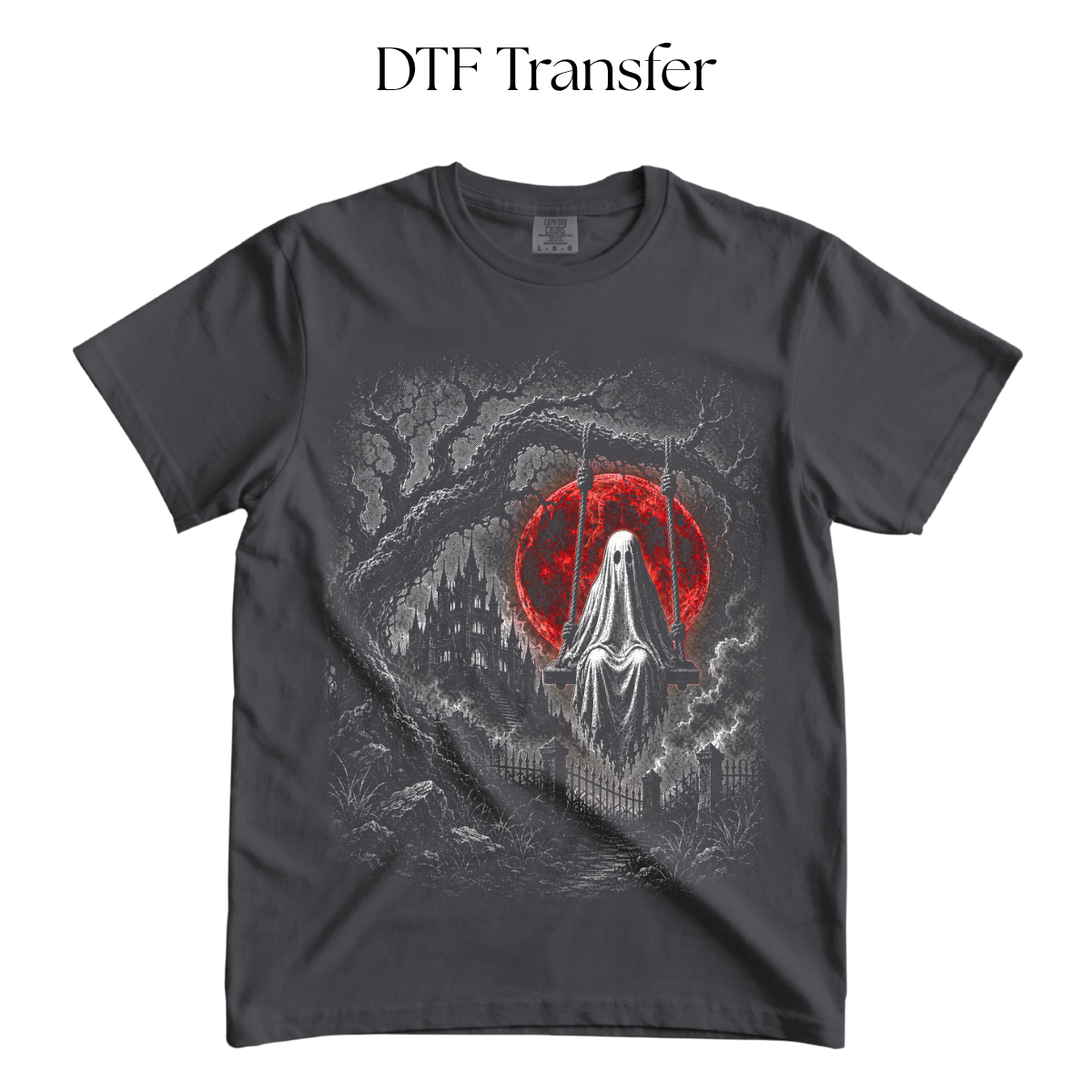 Red Moon Halloween Ghost DTF Transfer (Press On Black)