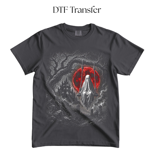 Red Moon Halloween Ghost DTF Transfer (Press On Black)