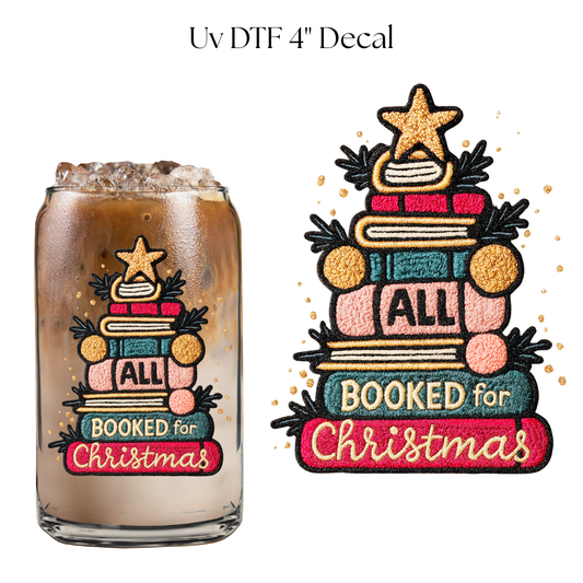 All Booked For Christmas Faux Patch 4” UV DTF Decal