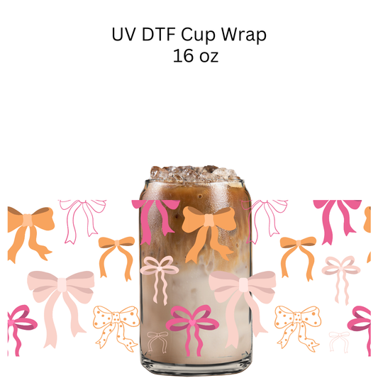 Orange Pink Bows UV DTF Cup Wrap