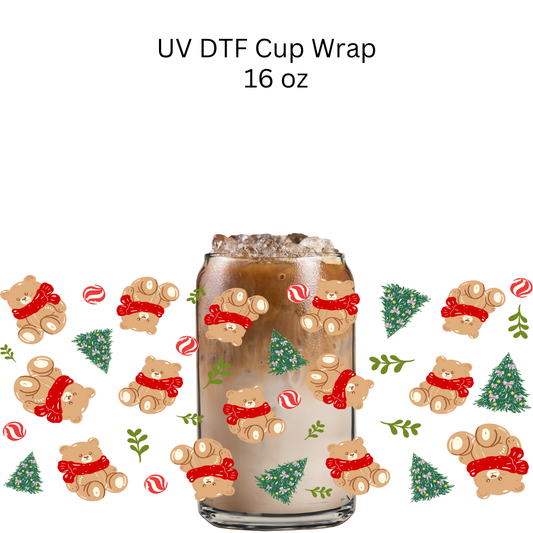 Bears and Christmas Trees UV DTF Cup Wrap