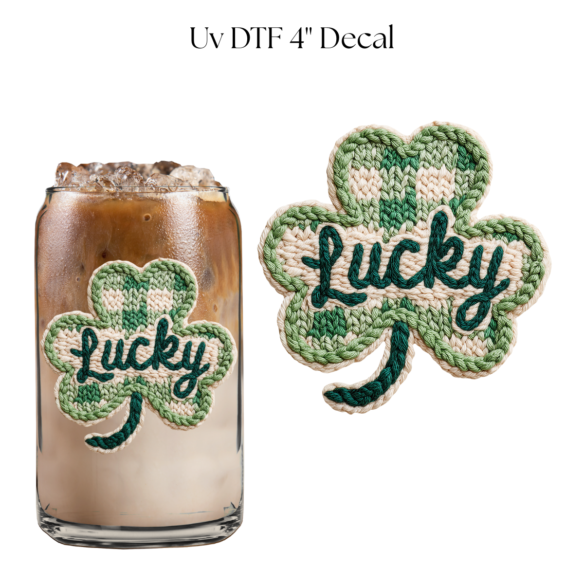 Lucky Clover Faux Yarn 4” UV DTF Decal
