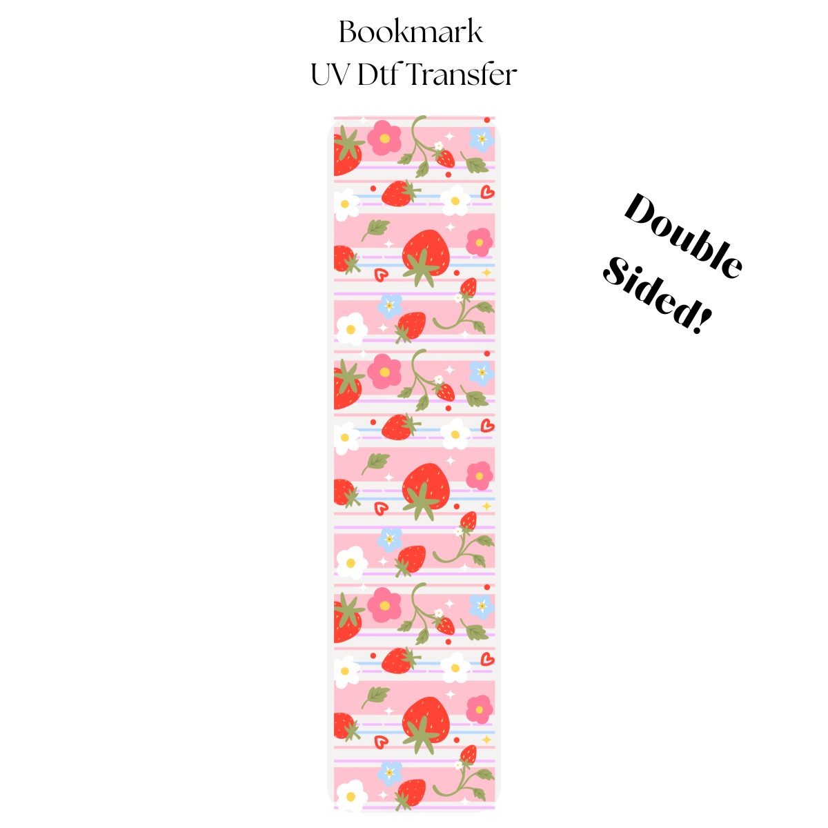 Strawberries White Flowers Pink Stripes Bookmark Transfer