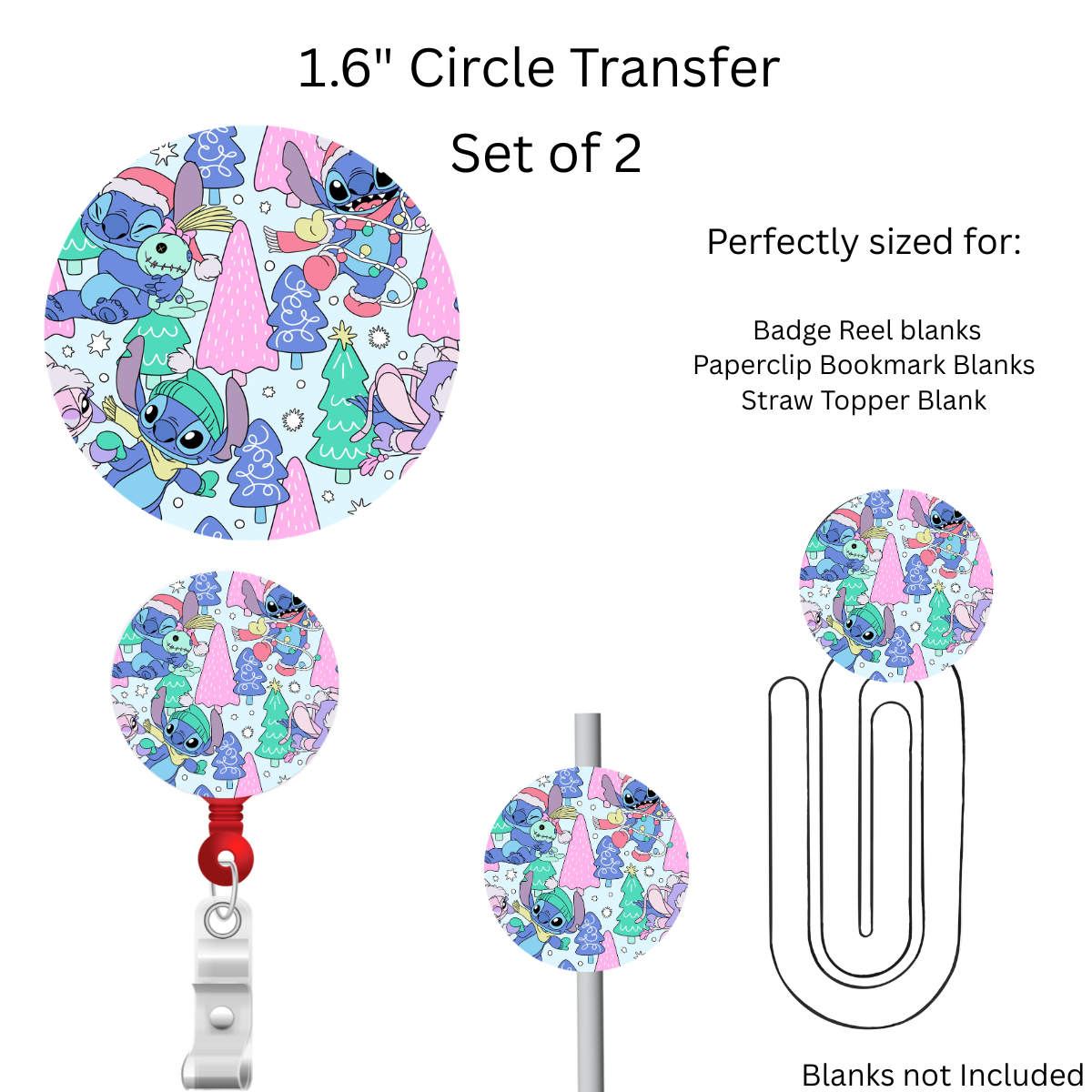 Blue and Purple monsters Christmas  1.6” UV DTF Transfer Set of 2
