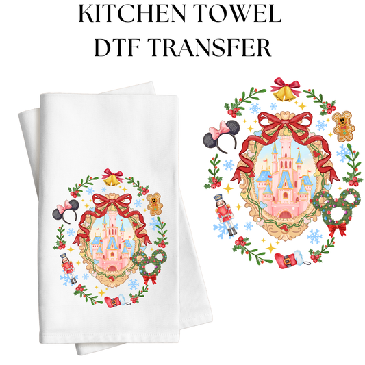 Enchanted Christmas Castle Kitchen Towel DTF Transfer