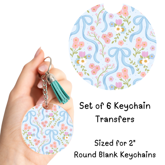 Blue Bows Flowers Round Keychain Transfer