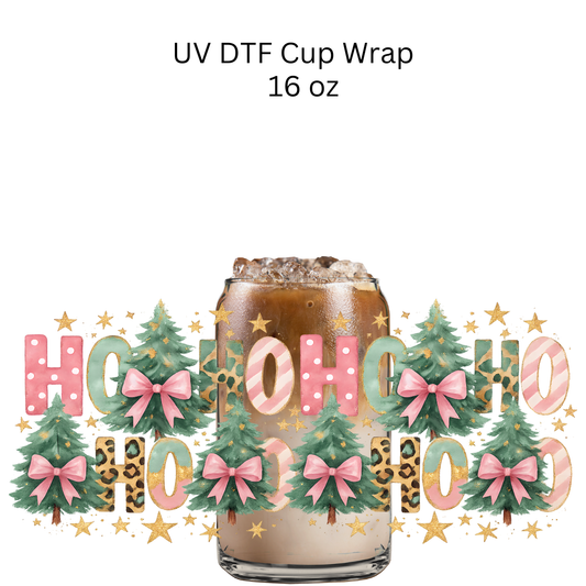 Pink Cheetah Print Ho Ho Ho UV DTF Cup Wrap