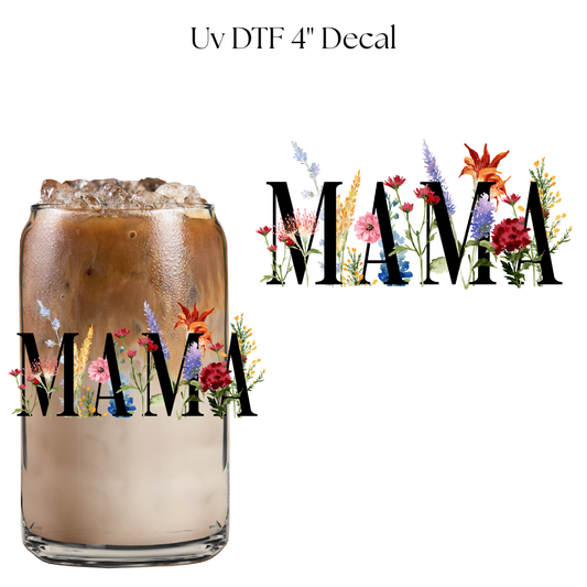 MAMA Black Letters Floral 4” UV DTF Cup Decal
