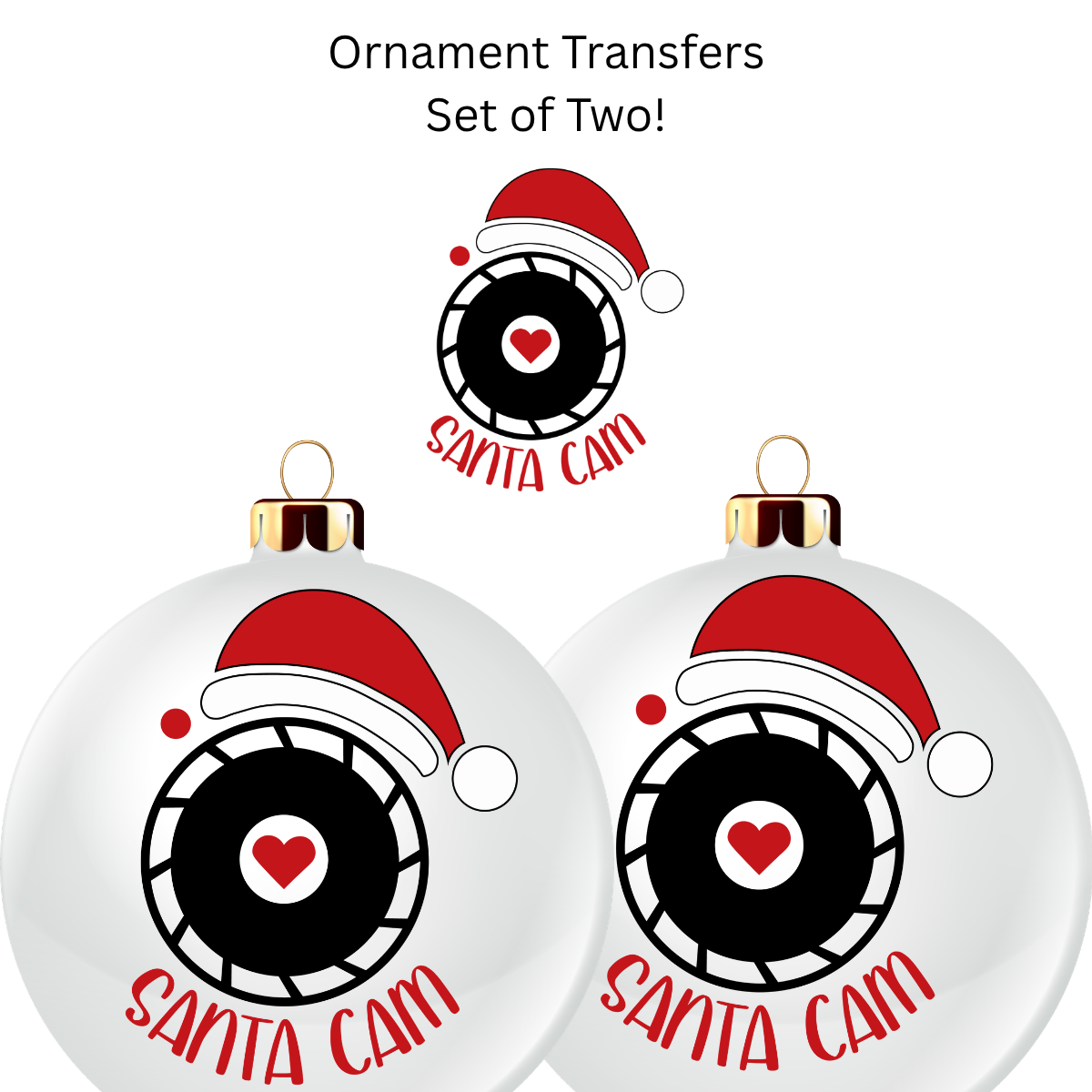 Heart Santa Cam Ornament Transfer UV DTF (Set of 2)