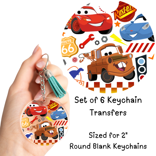 Cars Squares Round Keychain Transfer