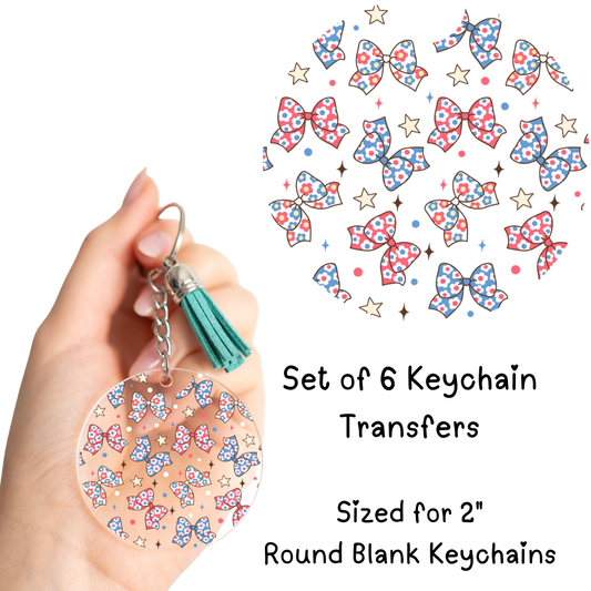 Red Blue Bows Round Keychain Transfer