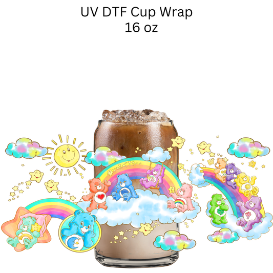 Colorful Bears and Rainbows UV DTF Cup Wrap