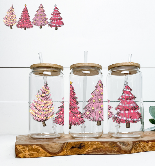 Pink Christmas Trees 16oz UV DTF