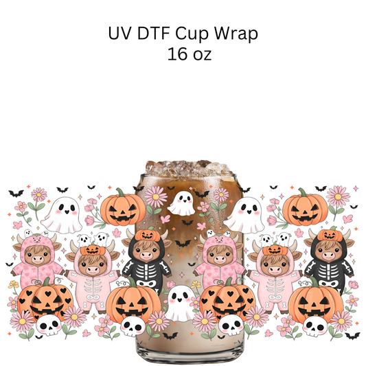 Floral Halloween Baby Cow UV DTF Cup Wrap