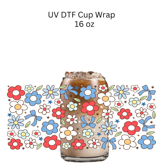Patriotic Flowers UV DTF Cup Wrap