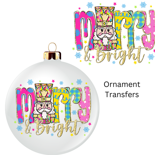 Colorful Merry & Bright Ornament Transfer UV DTF