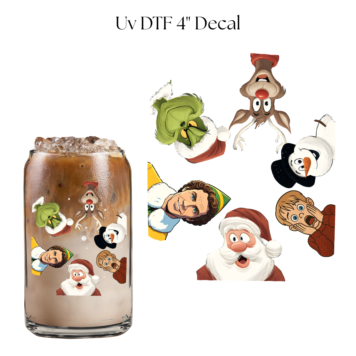 Christmas Cartoons Looking Down 4” UV DTF Decal