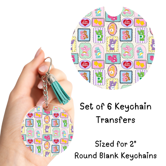 Colorful Bears Round Keychain Transfer Set of 6