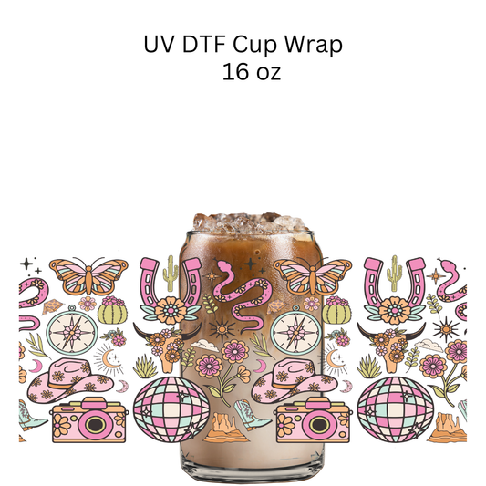 Pink Western UV DTF Cup Wrap