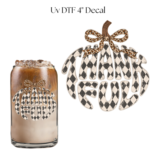 Checkered Thankful Pumpkin 4” UV DTF Cup Decal
