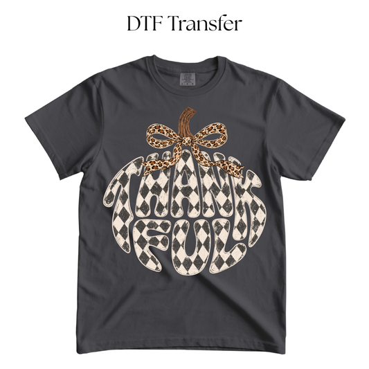 Checkered Thankful Pumpkin DTF Transfer