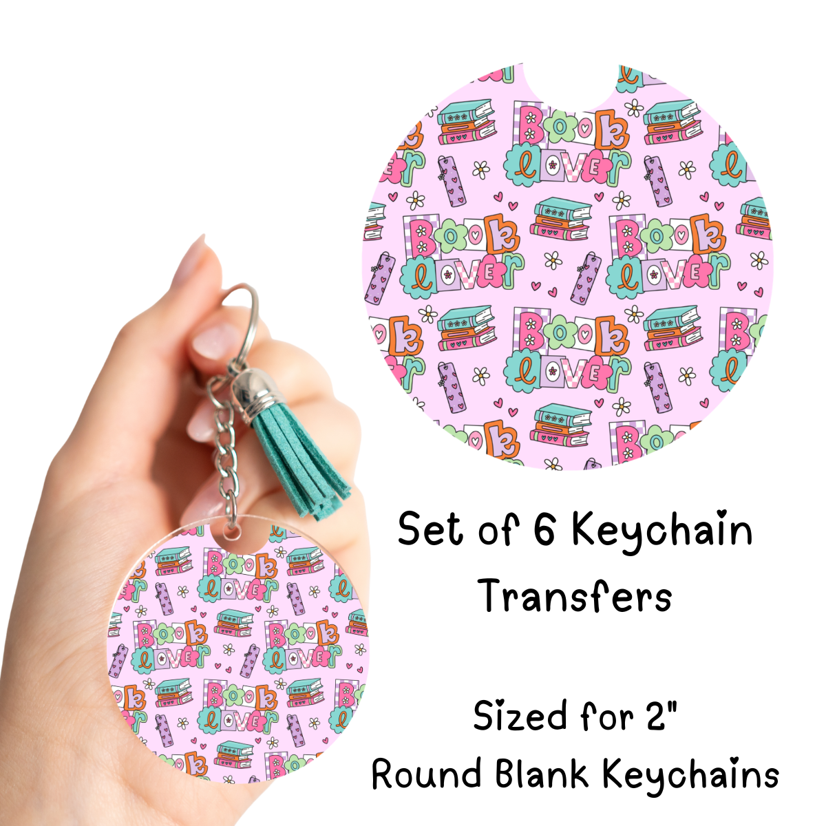 Book Lover Round Keychain Transfer Set of 6