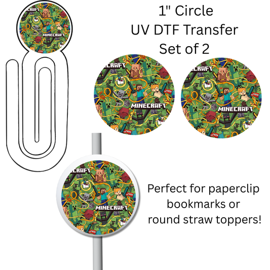 Mine Game 1” UV DTF Transfer For Paperclip Bookmark or Straw Topper SET OF 2