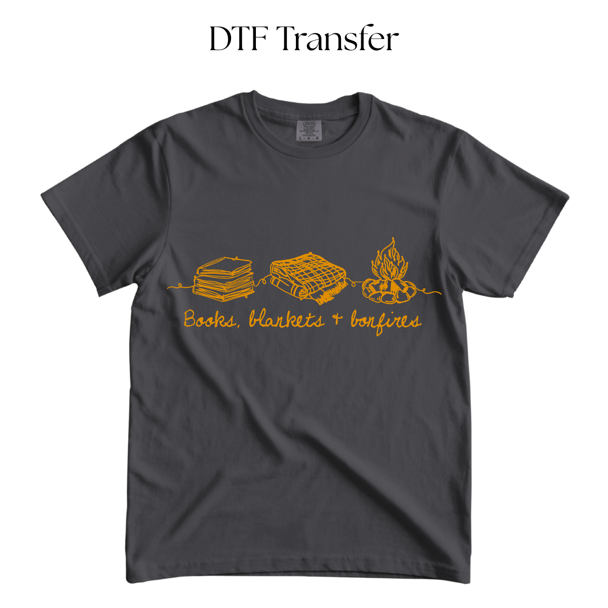 Book, Blankets + Bonfire Single Color DTF Transfer