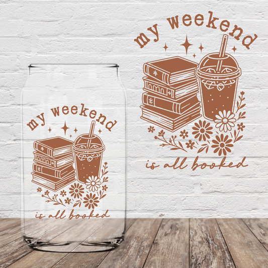 My Weekend is Book Brown 4" UV DTF