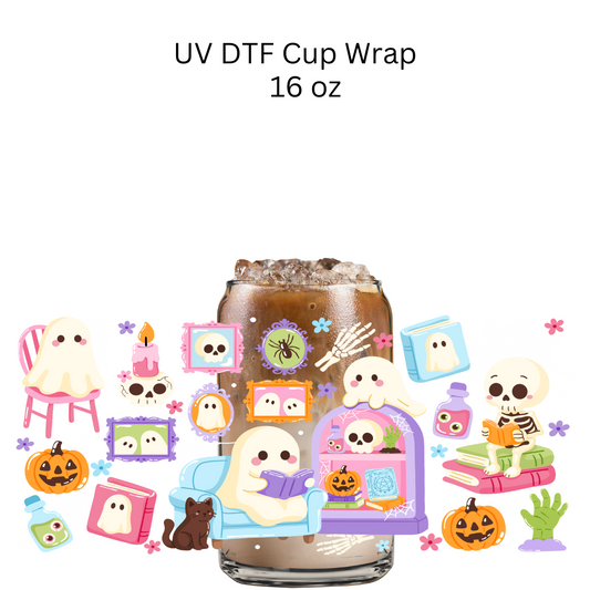 Bright Halloween Reading UV DTF Cup Wrap