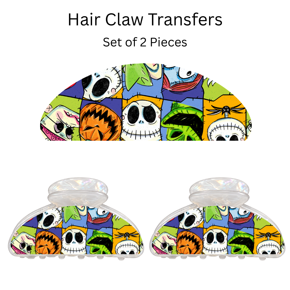 Nightmare Faces UV DTF Transfer for 3.19” Claw Clip (Set of 2)