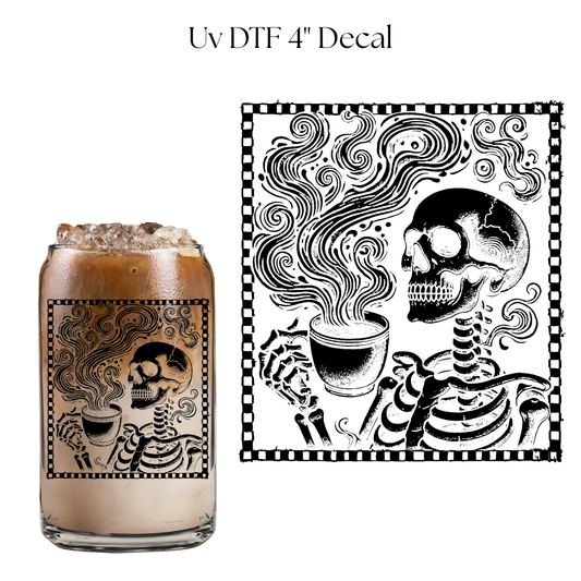 Skeleton Drinking Coffee 4” UV DTF Decal
