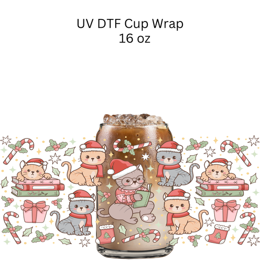 Christmas Kitty Reading UV DTF Cup Wrap