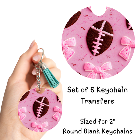 Pink Bow Football Round Keychain Transfer Set of 6
