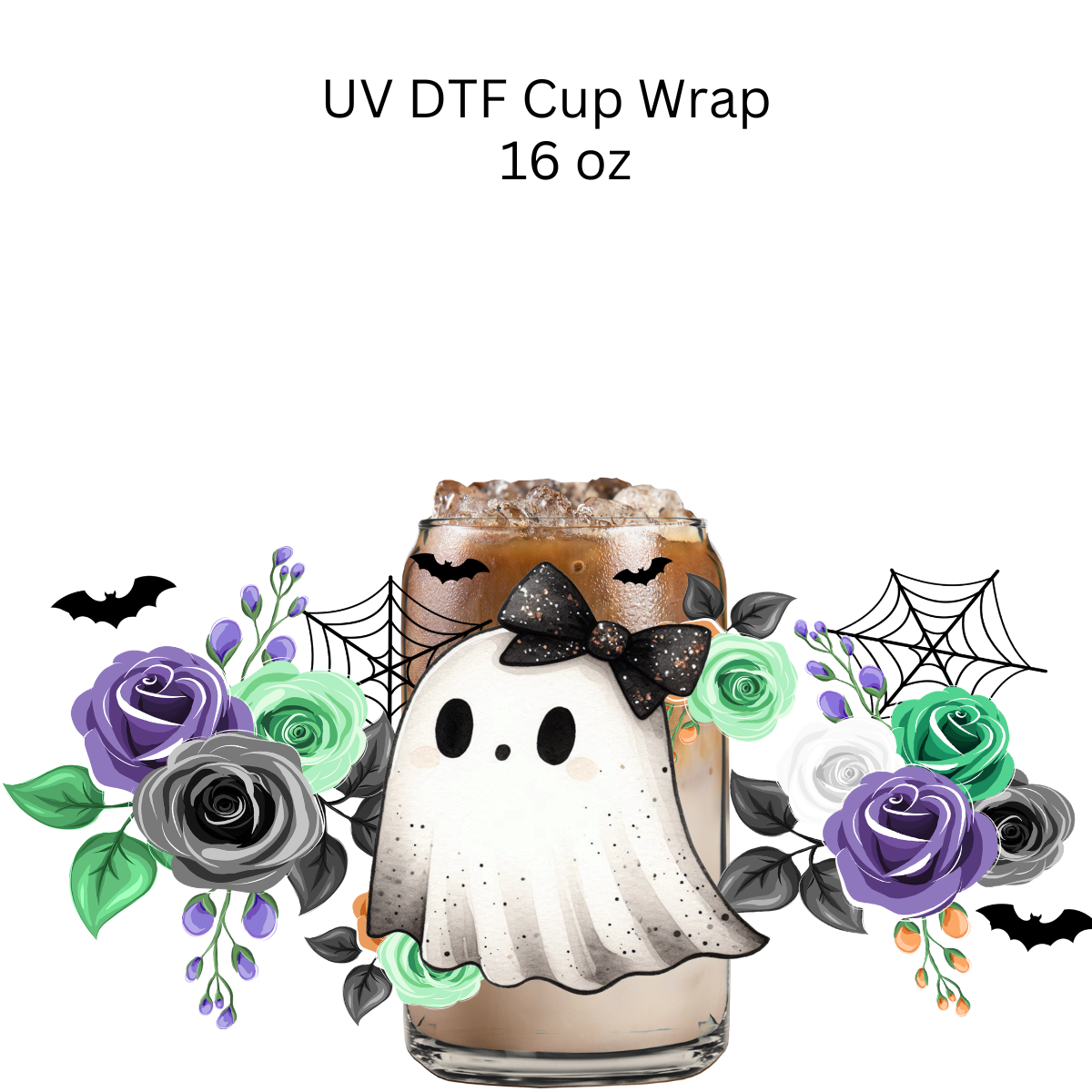 Green and Black Roses Ghostie UV DTF Cup Wrap