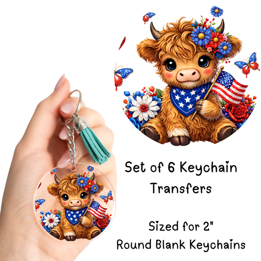 Patriotic Cow Round Keychain Transfer