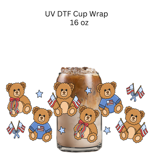 Patriotic Bears UV DTF Cup Wrap
