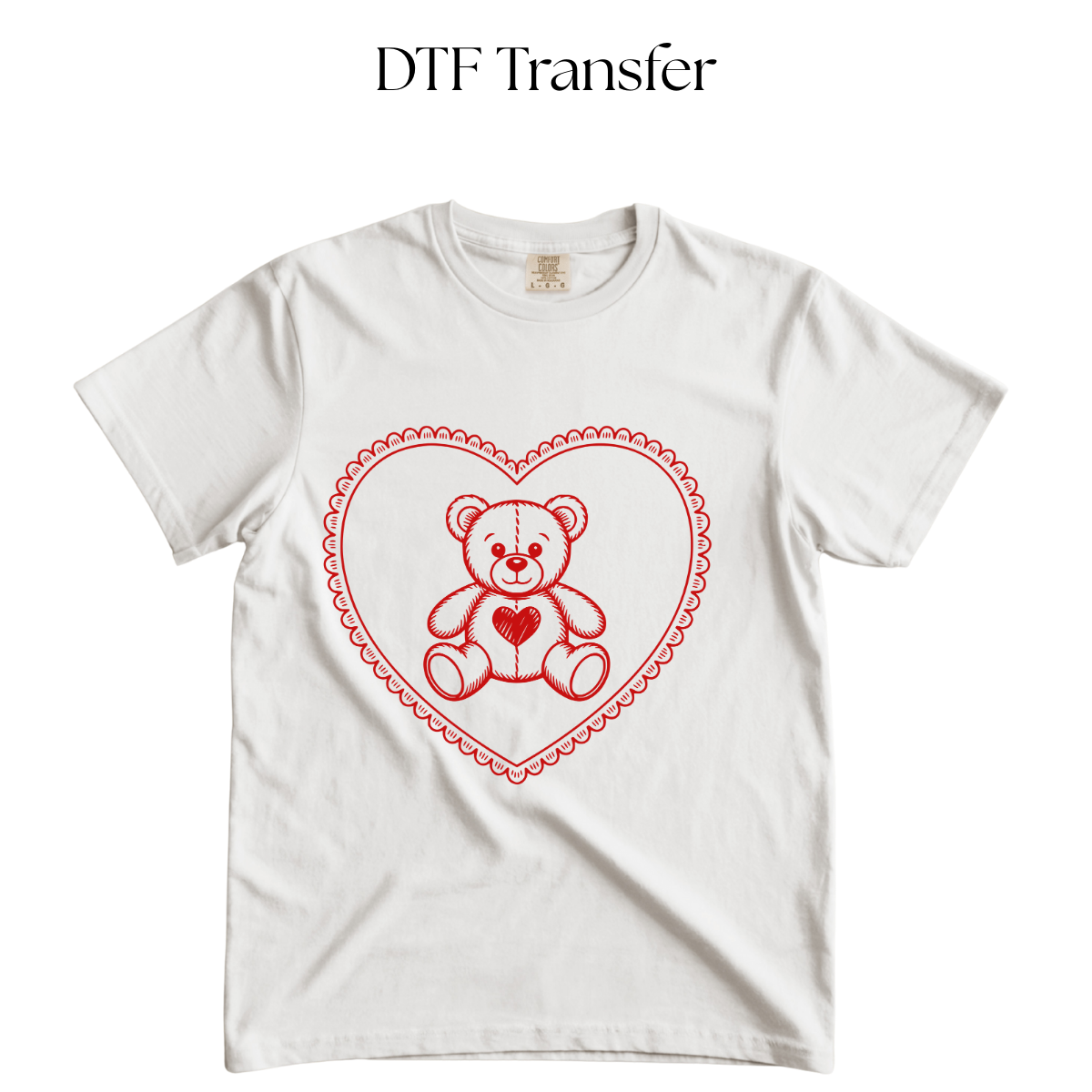 Red Heart Bear Single Color DTF Transfer