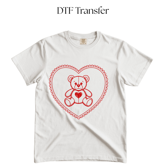 Red Heart Bear Single Color DTF Transfer