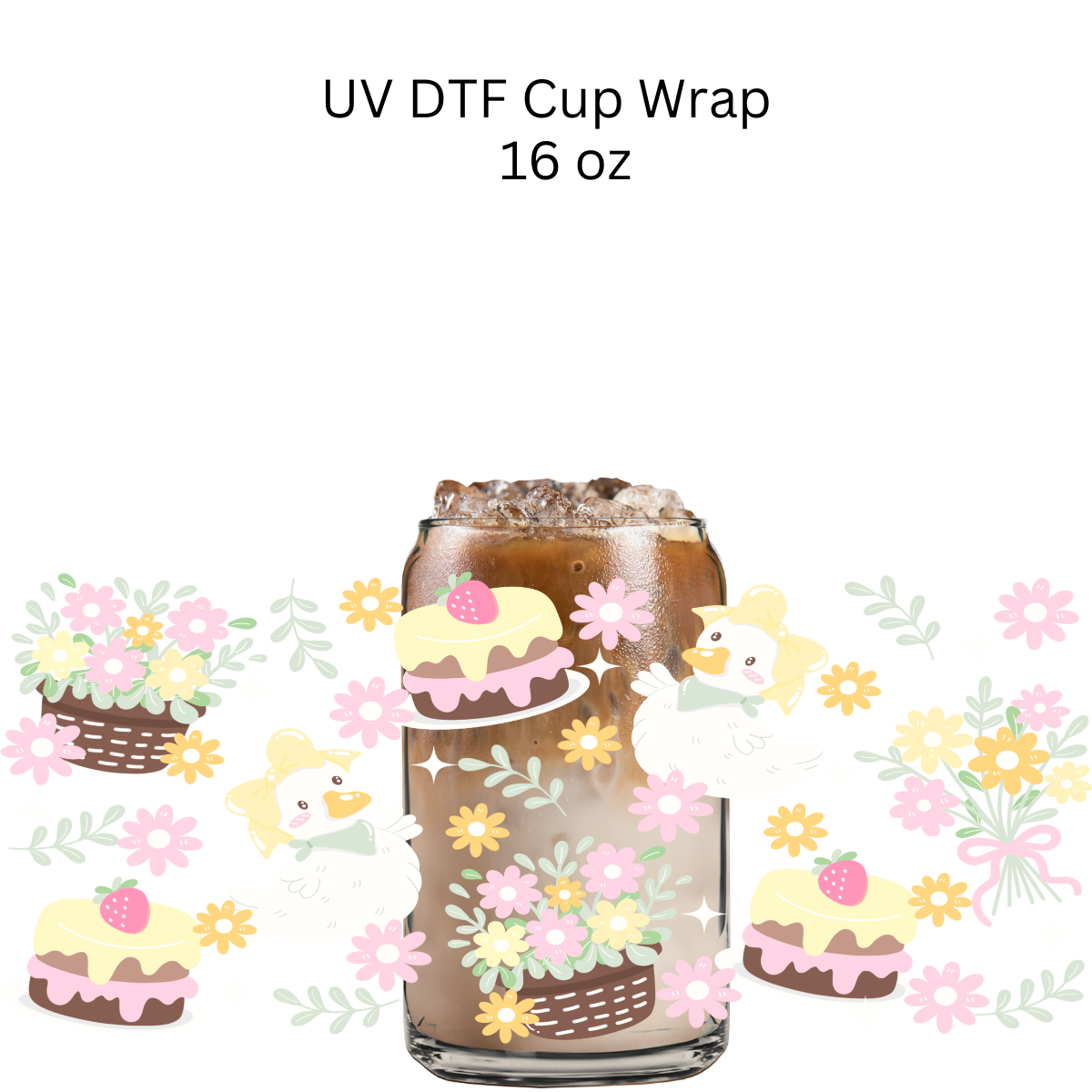 Pastel Goose and Cake UV DTF Cup Wrap