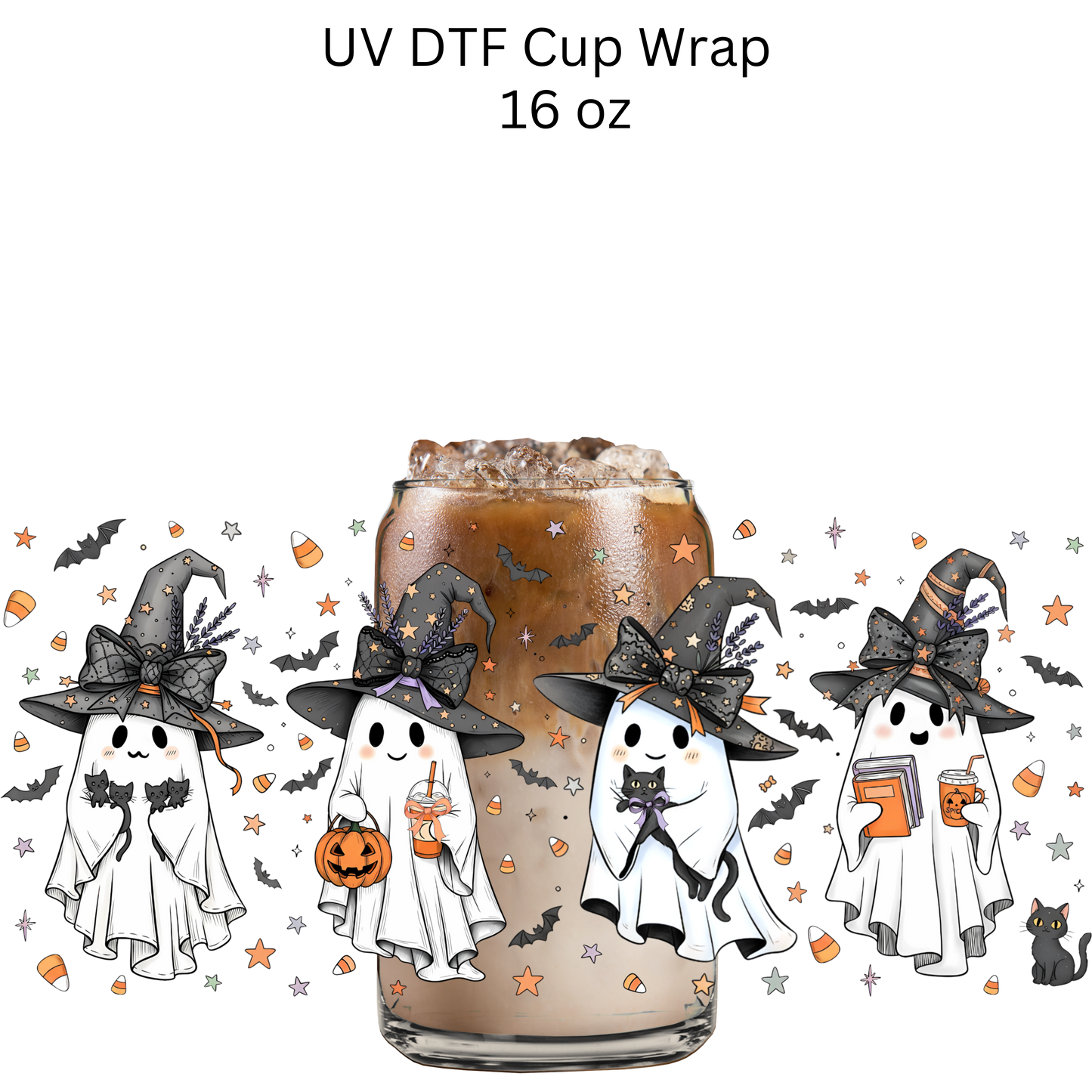 4 Halloween Ghosts UV DTF Cup Wrap