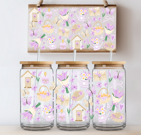 Lavender Cottage Core UV DTF Cup Wrap