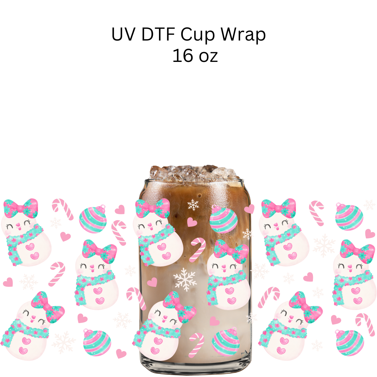 Pink and Blue Snowgirl UV DTF Cup Wrap