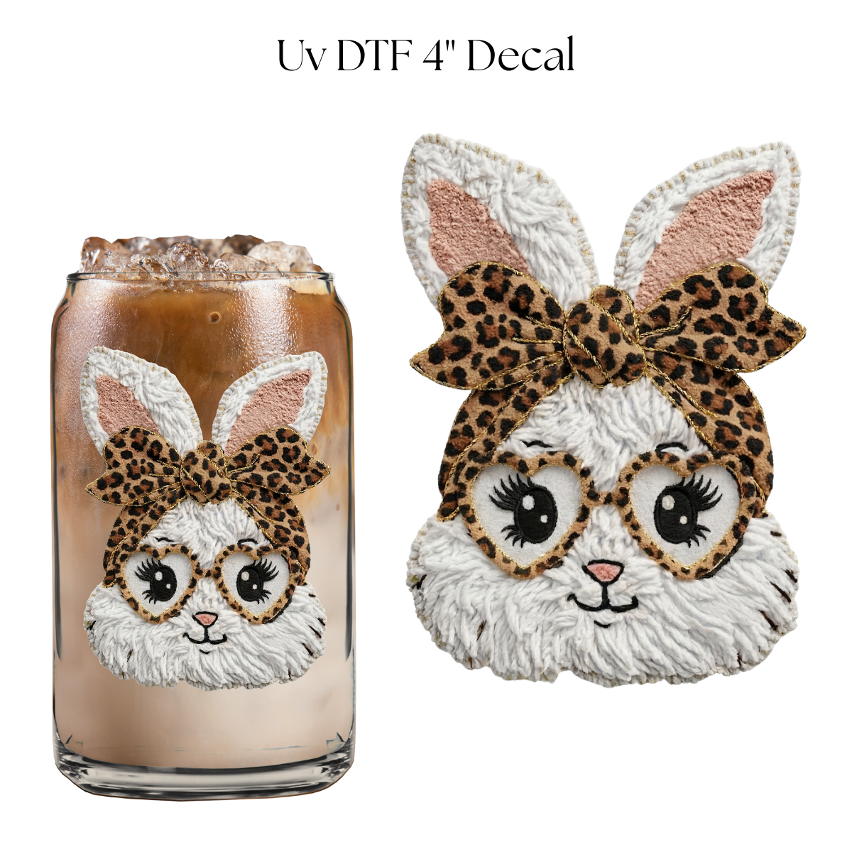 White Bunny Faux Yarn 4” UV DTF Decal